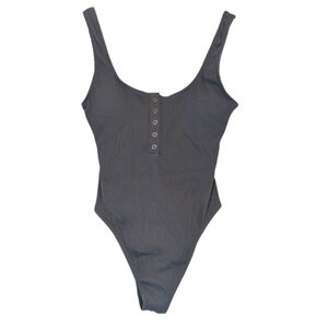 Aerie M Gray Ribbed Swimsuit Front Snaps One Piece